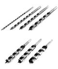 Heavy Duty 7 Piece Auger Drill Bit Set Featuring 9 Inch Hardened Alloy Steel Construction, showing various auger sizes.