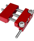 Precision Adjustable Vise Work Stop And Quick Clamp Jaw Featuring Hella Tough Red Anodized Aluminum Build, detailed view of the red clamp.