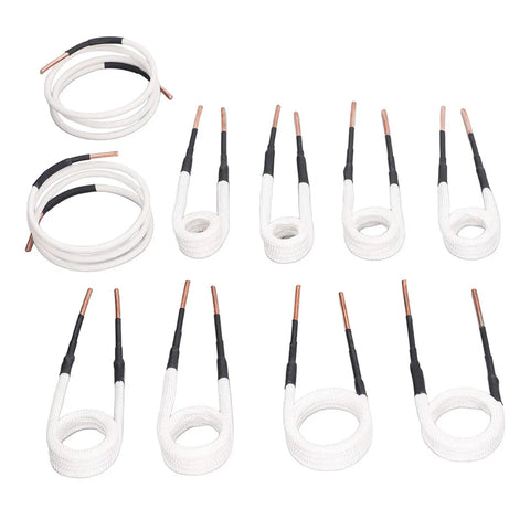 Top Shelf Induction Heater Coil Kit Using Premium Brass Core Wire shaped for frozen hardware, features flexible white leads.