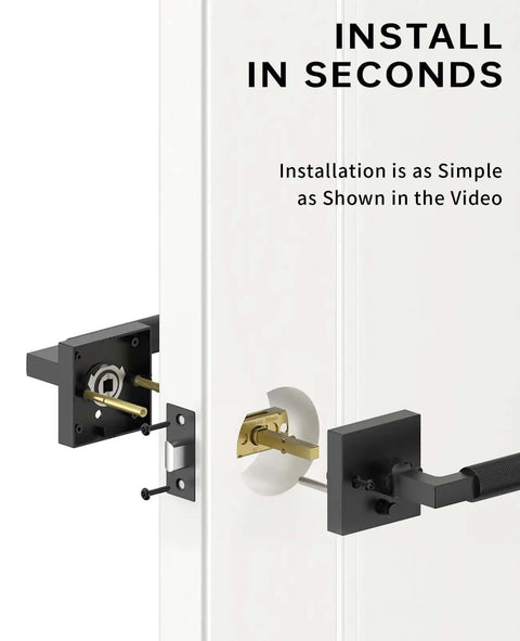 Installing 4 Pack Black Privacy Door Handles Set With Inside Button Levers for Bedroom and Bathroom on white door