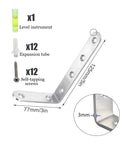Super Sturdy Stainless Steel Shelf Brackets Rust Resistant Corner Support Panels with mounting hardware, 77mm x 75mm size.