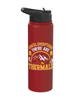 Red insulated stainless steel water bottle for sailplane pilots and glider enthusiasts, mountain design, black lid