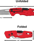 Red Black Folding Utility Knife With Multi Tool Bits And Stainless Tanto Blade, Reversible Phillips 2, shown unfolded and folded.
