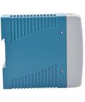 DIN Rail Power Supply 60 Watt 24 Volt 2.5 Amp Switching Regulator side view compact design for industrial PLC panels.