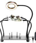 Helping Hands Soldering Station With Four Flexible Arms Five X Magnifying Glass Adjustable Light and Magnetic PCB Holders