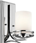 Hendrik 12 Inch One Light Wall Sconce In Satin Etched Cased Opal Glass Chrome Finish, side view, chrome wall mount detail