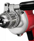 Close-up of the keyed chuck on the Heavy Duty Corded Power Drill With Beast Mode 8 Amp Motor Delivering Up To 850 Rpm.