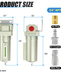 Dimensions of Slick 3/4 Inch NPT Aluminum Air Compressor Moisture Filter With Desiccant Drying System And 5 Micron Cartridge.