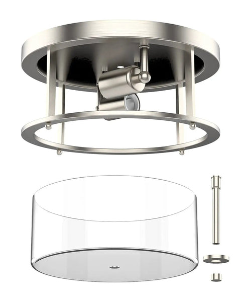 2 Light Farmhouse Rustic Flush Mount Ceiling Light Fixture With Clear Glass Shade And Brushed Nickel Finish components