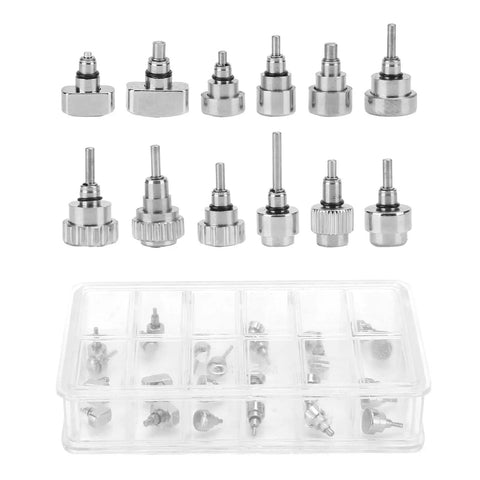 12 Type Stainless Steel Watch Push Press Button Repair Kit With Storage Box For Watchmakers And Repair Shops on white background