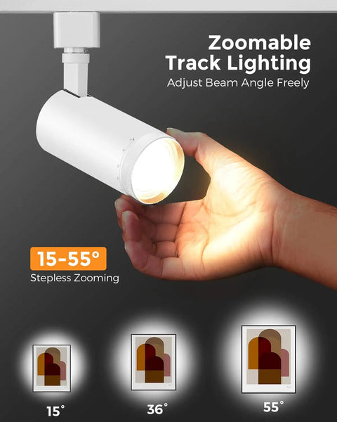3-Color Zoomable LED Track Lighting Heads for Kitchen H Type Spotlight Fixtures, Dope Adjustable Beam 15 to 55, Flicker Free With CRI 90 Plus, 10W Each, White, 4 Pack