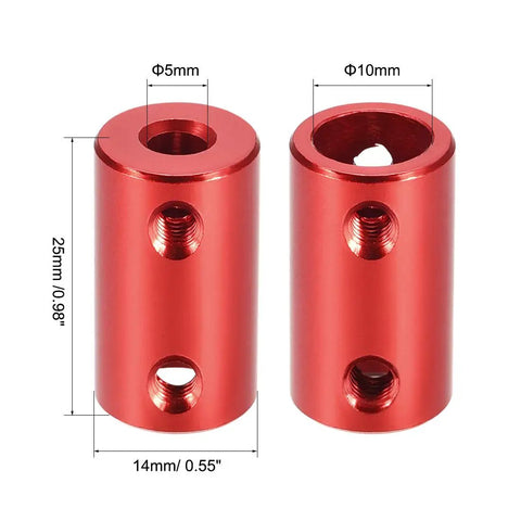 5mm To 10mm Bore Rigid Coupling Set Screw Shaft Coupler Aluminum Alloy Dark Red 2pcs side view for 3D printer CNC machines