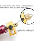 Close-up of brass MK8 3D printer nozzle compatible with CR-10 Ender 3, focus on 0.4mm, showing threading and attachment point.