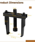 Two Jaw Bearing Puller For Auto Repair with dimensions, adjustable dual jaw gear remover, beefy steel construction, pro hand tool