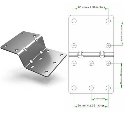 Diagram of Beefy Heavy Duty Pole Mount bracket dimensions with detailed measurements for outdoor antennas and weather stations
