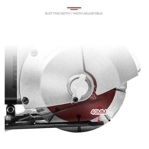 Beefy 4800W Electric Wall Chaser And Concrete Groove Cutter Machine showing adjustable slot depth feature, blade detail.