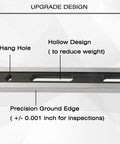 Close-up view of 24 Inch Machinist Precision Steel Straight Edge Tool With Feeler Gauges For Checking Cylinder Heads And Engine Blocks Pro Grade, showing design details with hang hole and hollow design for weight reduction.