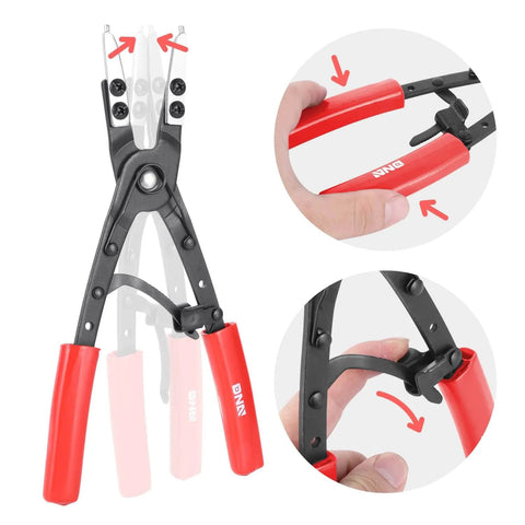 Beefed-Up Heavy Duty 2 Piece 10 Inch Multi Angle Internal And External Circlip Pliers Set With Case, front view, red handles