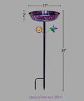Outdoor 11 Inch Colorful Purple And Blue Metal Bird Bath Freestanding Garden Decor Hummingbird Flower Bowl Feeder For Backyard Birds Yard Art That Pops Weatherproof Sturdy Stand Easy Assembly showing dimensions
