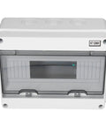 Front view of IP65 Waterproof Distribution Box with Transparent ABS Cover, rugged electrical enclosure for industrial use.