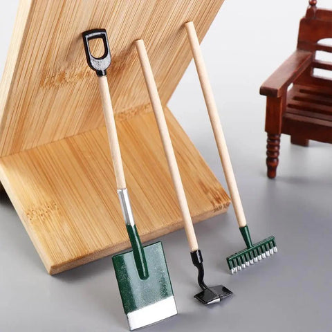 1:12 Dollhouse Mini Garden Tool Set With Shovel Hoe And Pitchfork, Tiny Hand Planting Tools For Digging Transplanting And Weeding