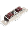 Four Piece Double Flat Wheel Sliding Window Rollers And Wardrobe Slider Pulleys Crafted From Premium Stainless Steel with dual red wheels.