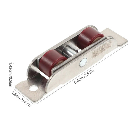 Four Piece Double Flat Wheel Sliding Window Rollers And Wardrobe Slider Pulleys Crafted From Premium Stainless Steel with dual red wheels.