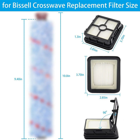 Bissell CrossWave replacement parts kit, front view: two brush rolls and two filters.