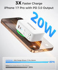 All In One Retractable 4 Port USB C Charger Block With Apple Cable for iPhone 11 to 17 and iPad charging device on phone