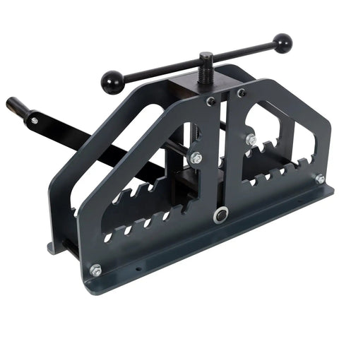 Heavy Duty Manual Tube Roller Bender Pipe Bending Machine, compact, carbon steel design with crank handle for precise bending.