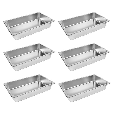 6 Pack Hotel Pans 1 By 1 Size 4 Inch Deep Stainless Steel Trays For Food 20.8 Inch Long By 13 Inch Wide Catering Table Pans
