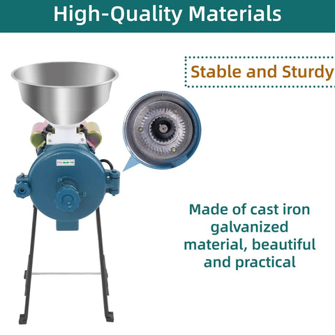 Powerful 2200W Electric Grain Mill Grinder With Funnel, cast iron material, showing grinding disc detail