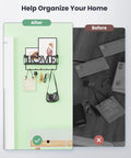 Streamline Your Entryway With This 5 Hook Wall Key Holder And Mesh Mail Basket Organizer In Matte Black Perfect For Keys And Mail And Quick Grab Essentials Before You Step Out The Door mounted on a green wall.