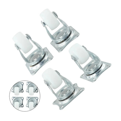 Twelve Piece Set Of One Inch Swivel Casters Featuring Cushioned Rubber Wheels And Polished Silver Ball Bearings That Roll Smooth Without A Hitch, view of four casters.