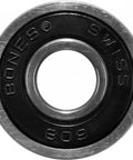 Bones Swiss skate bearing front view, 8mm, metal shell with black seal
