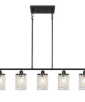 Five Light Modern Black Linear Chandelier With Crystal Drops Pendant Lights For Kitchen Island And Dining Room