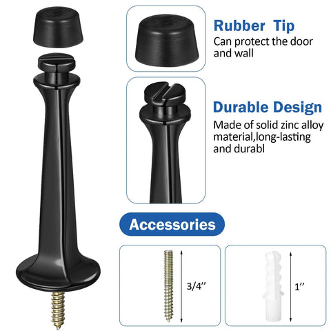24 Pack Heavy Duty Door Stops With Soft Rubber Tip Wall Mount Solid Zinc Alloy Bottom Stopper For Doors And Walls Protection Black Finish Easy Install Durable Door Wall Protector Set