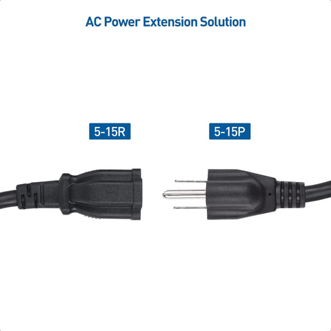 Heavy Duty Short Power Extension Cord 1 Foot, 14AWG 15A, Low Profile Plug, Black, 2-Pack NEMA 5-15P To 5-15R connectors