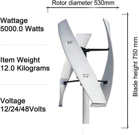 Vertical Axis Wind Turbine Kit 20000W Low Noise Home Wind Power Generator 530mm rotor front view