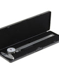 8 Inch Dial Caliper with Dual Readout in case, showcasing stainless steel body and measurement dial, shockproof design visible