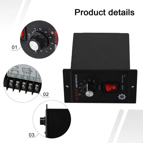 Workhorse 500W DC Motor Speed Controller With Forward And Reverse Regulation Adjustable Speed Panel Mount Design for industrial automation, showing front panel with knob and connections.