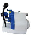 Pro Shop Bench Tool Sharpener And Precision Grinder Adapter showing side view with blue accents and black hose for drill bits.