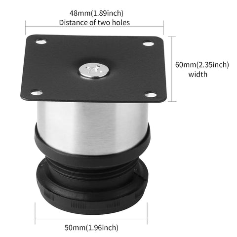 Adjustable Stainless Steel Round Furniture Feet Set Of 4 For DIY Cabinets, Tables, Shelves And Sofas, Silver And Black, Height Adjustable, 50x60x50mm Dia X W X H shown in side view with measurement details.