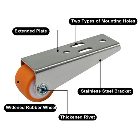 Orange Low Profile 0.9 Inch Caster Wheels Set 8 Pcs Fixed Rigid Castors For Furniture Drawers And Bookcases 44 Lbs Each TPR Wheels