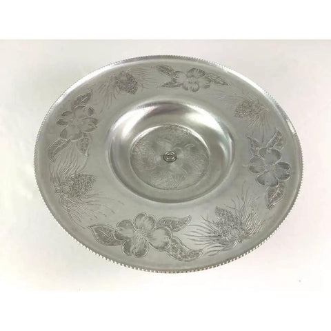 15 Inch Hand Wrought Aluminum Lazy Susan For Dining Table And Kitchen Countertop Decor Tray with floral engraving