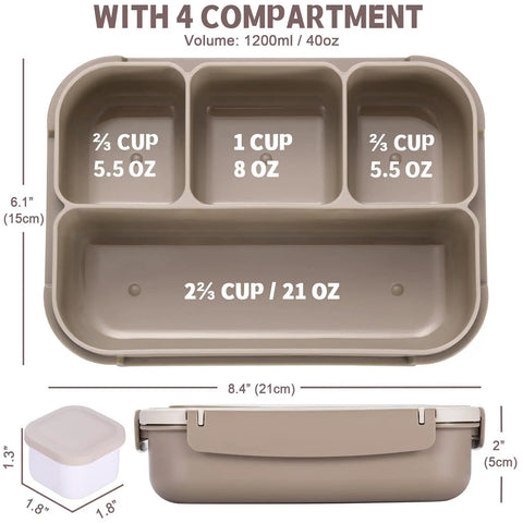 All In One Bento Lunch Box For Adults With Four Compartments Includes Utensils Sauce Jar Muffin Liners 40 Ounce Capacity