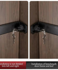 Stainless Steel Door Clasp Lock Right Angle Latch 90 Degree Hasps Shed Gate on wooden door, showcasing key mechanism.