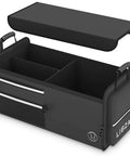 Black grab and go trunk storage organizer for cars SUVs and trucks collapsible multi-size system with medium 63L or compact 32L, open view.
