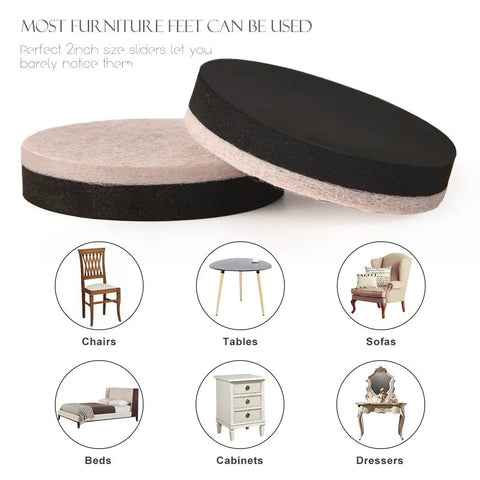 Round 2 Inch Felt Furniture Sliders Pack 24 Piece Heavy Duty Reusable Moving Pads for Sofas and Tables Easy Glide on Floors