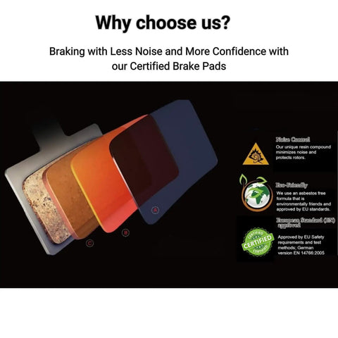 Kevlar Copper Resin Brake Pads For BB7 Juicy 3 5 7 Brakes cross-section showing layers and certifications